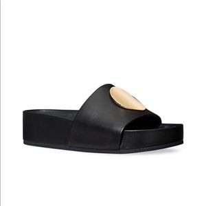 Tory Burch NIB Patos Disk Calf Leather Slide Sandals 9.5